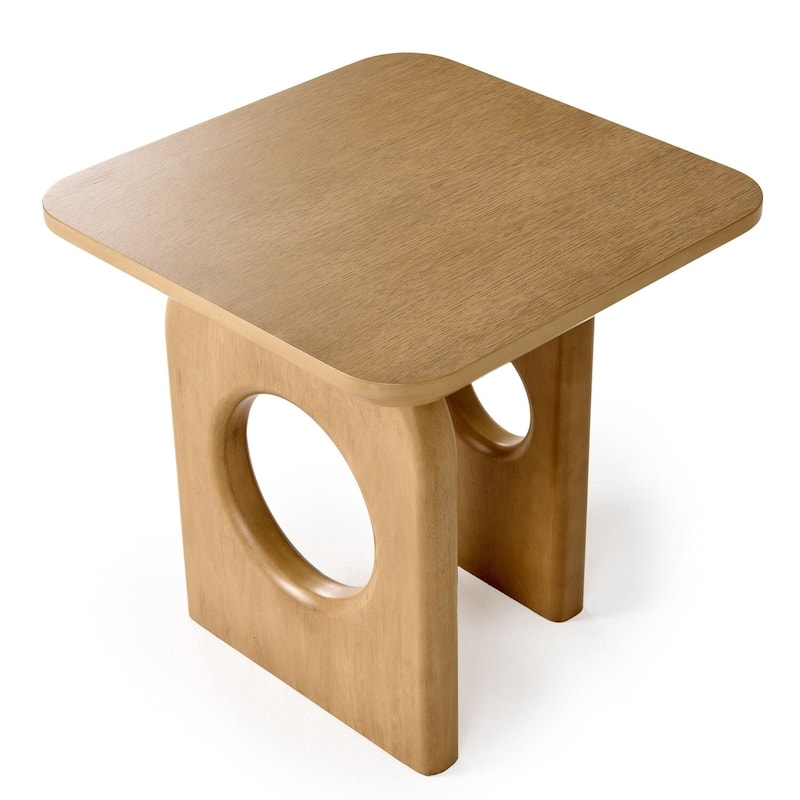 22 in. Light Brown Square Wood End Table, Sturdy Build End Side Table for Living Rooms