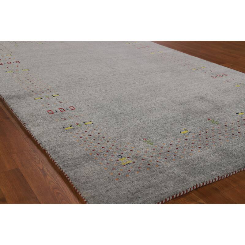 Hand Knotted Oriental 100% Wool Carpet Tribal Tribal Greys & Charcoal Gabbeh Area Rug - 7' 10'' X 5' 1''