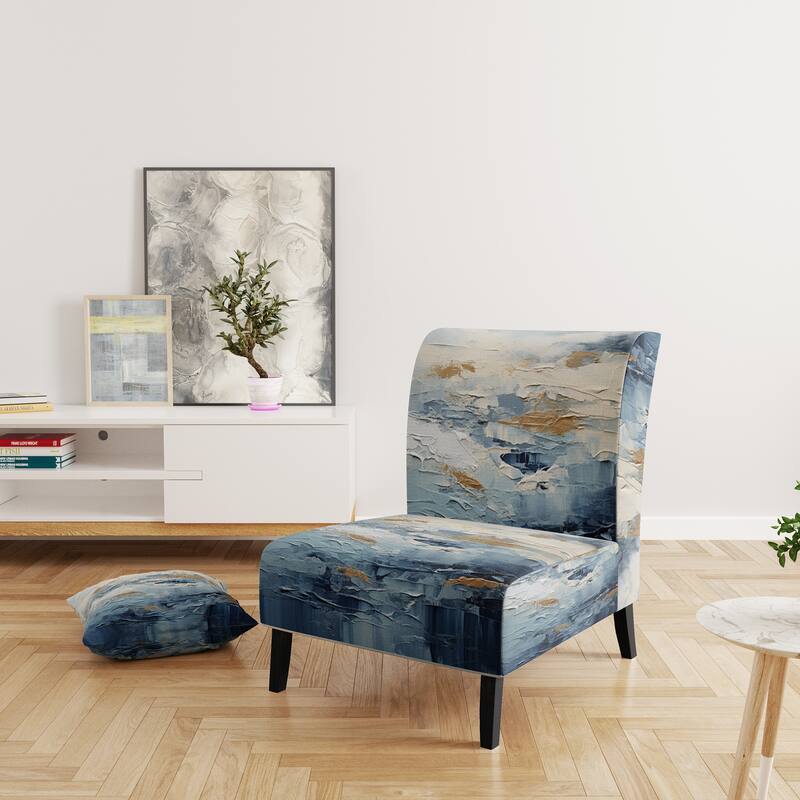 Designart "Beach Scandinavian Solitude III" Upholstered Abstract Accent Chair and Nautical & Coastal Arm Chair - Multiple Color - Slipper Chair