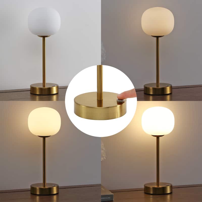 Xavier 12.25" Modern Minimalist Iron Wireless Rechargeable Integrated LED Table Lamp, Nickel/White by JONATHAN Y