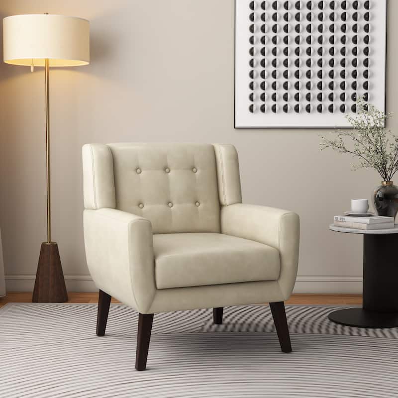 Modern Upholstered Faux Leather Tufted Armchair Linen Accent Chairs - 1-piece Chair - Cream/PU Leather