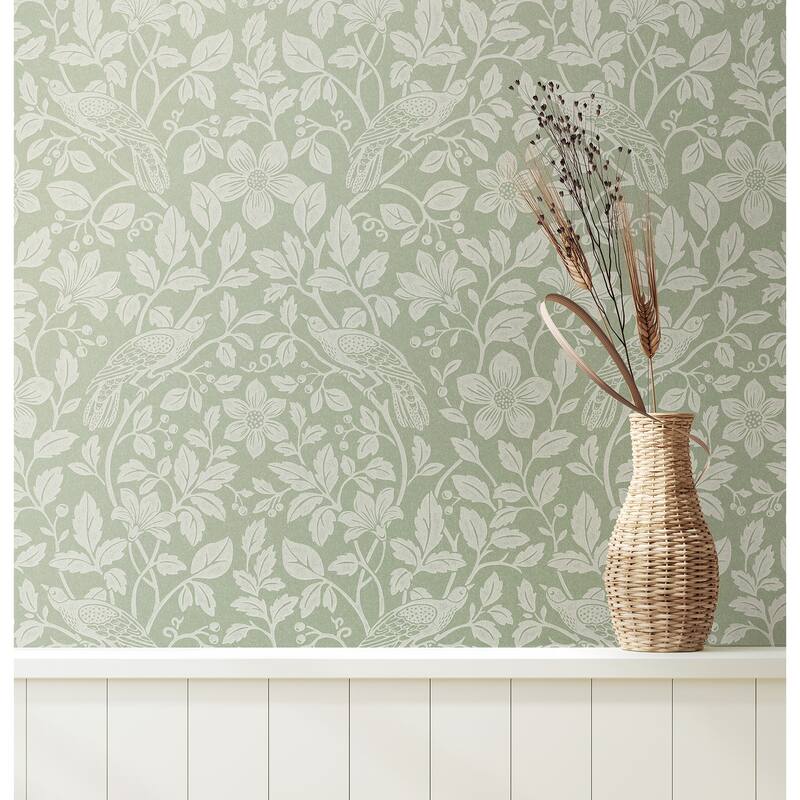 Marlow Green Bird Vine Wallpaper