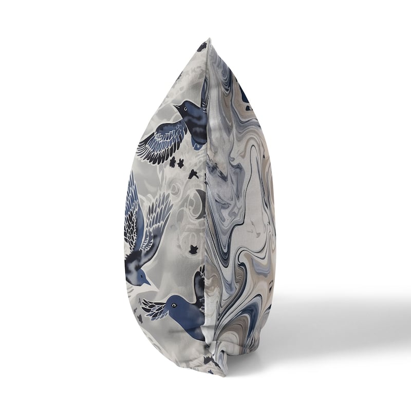 Silver And Blue Inferno Songbirds Indoor/Outdoor Throw Pillow Zipper