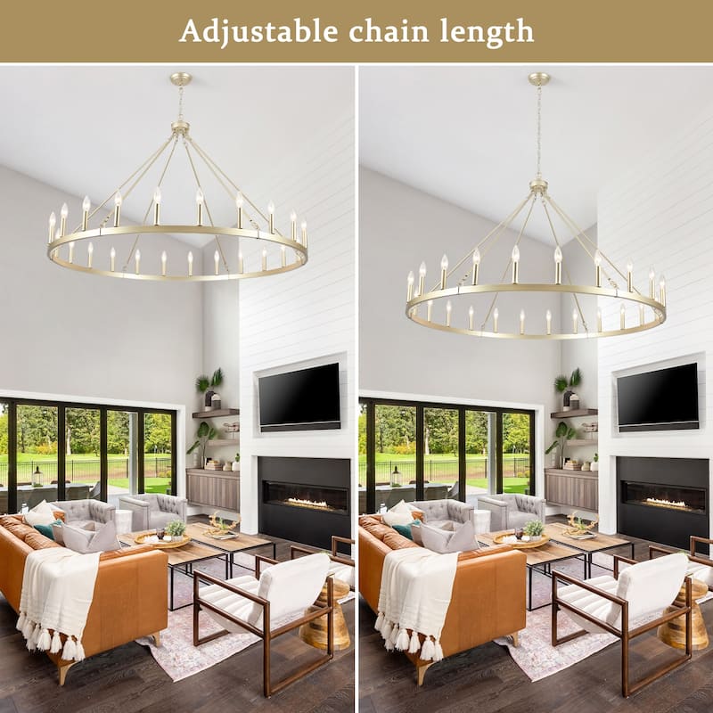 24-Light 51.97-inch Dimmable Round Wagon Wheel Chandelier for Dining Room