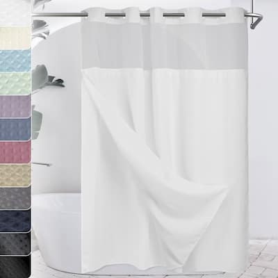No Hook Waffle Weave Shower Curtain and Liner Set Sheer Window
