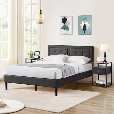 VECELO 3-pieces Upholstered Bedroom Set with Height Adjustable Headboard and Nightstands Set of 2