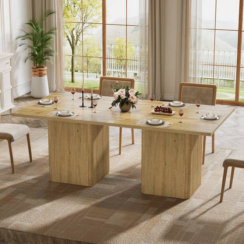 Small Square Kitchen Table for 4, 39-Inch Farmhouse Fluted Dining Table with Sturdy Base