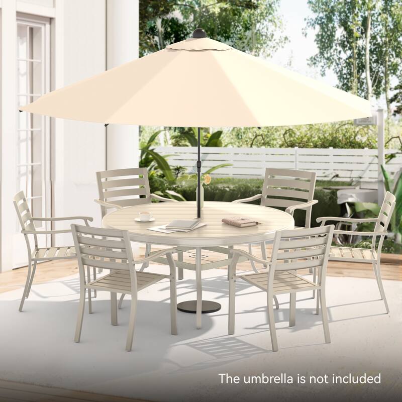 7 Pieces Outdoor Patio Dining Set, 6 Stackable Metal Dining Chairs and 52.95" Round Metal Dining Table