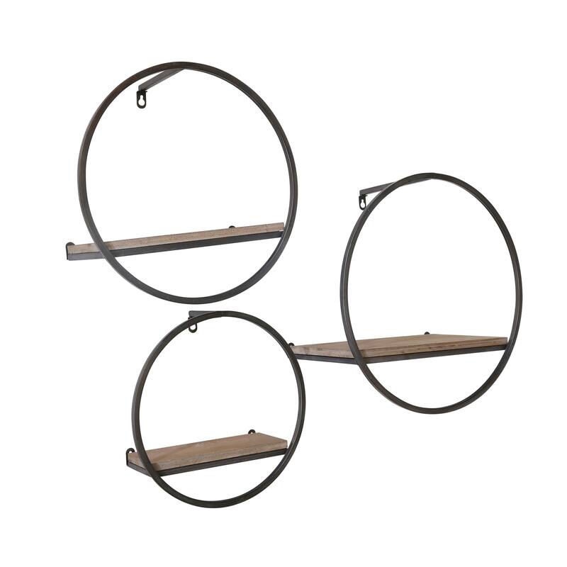 Sagebrook Home Modern Set of 3 Metal and Wood Storage Shelves