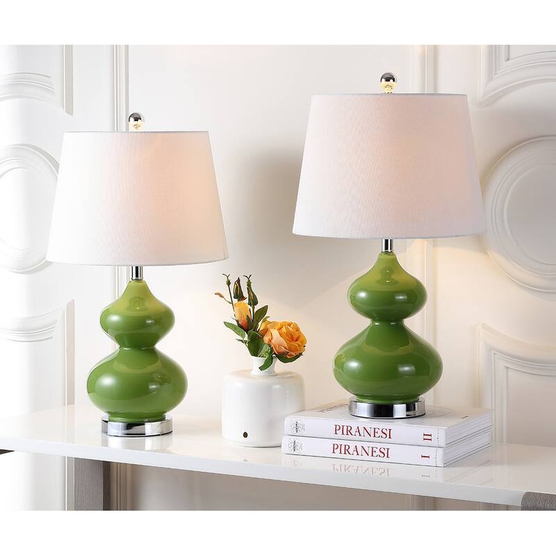 SAFAVIEH Lighting Kimberely 24-inch Double Gourd Glass White Table Lamp (Set of 2) - 14"x14"x24" - 14Wx14Dx24H