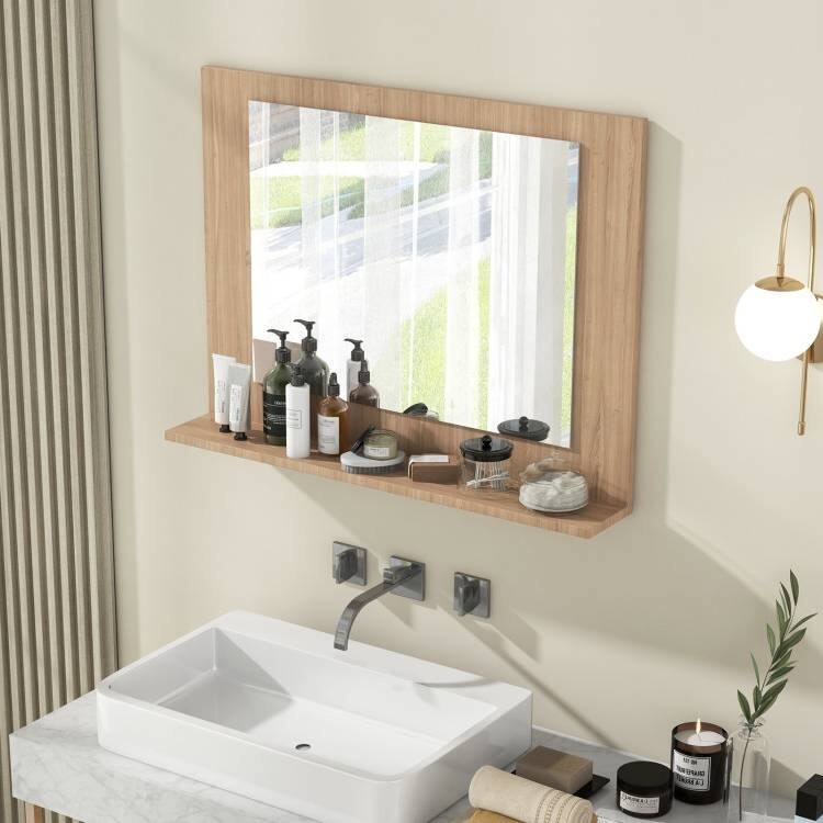 Wood Wall Mounted Bathroom Mirror with Storage Shelf - 23.5" x 4" x 17.5"