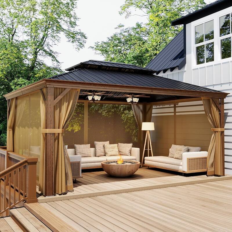 COSIEST 10'x12'Hardtop Gazebo with Netting and Curtains