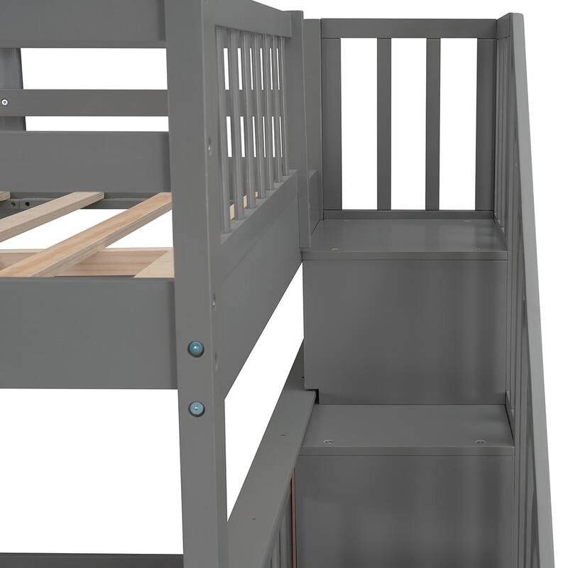 Solid Stairway Bunk Bed with Drawer, Storage and Guard Rail - Overstock ...