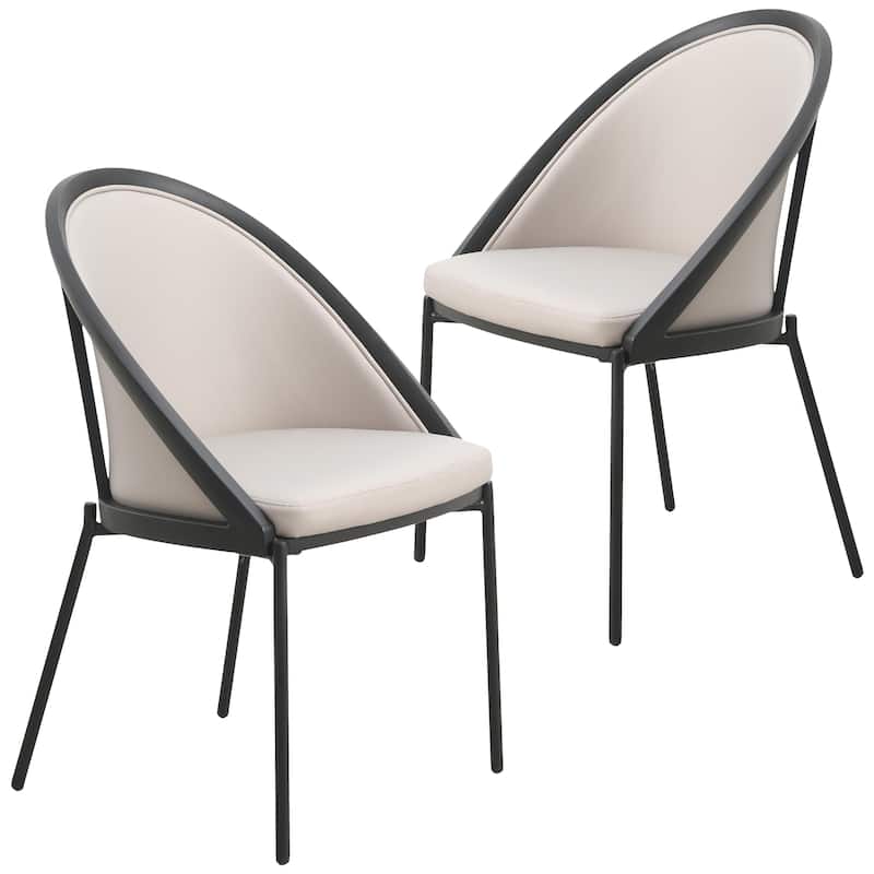 Urbane Dining Chair in Vinyl Fabric with Curved Back and Stainless Steel Legs Set of 2 - Light Grey