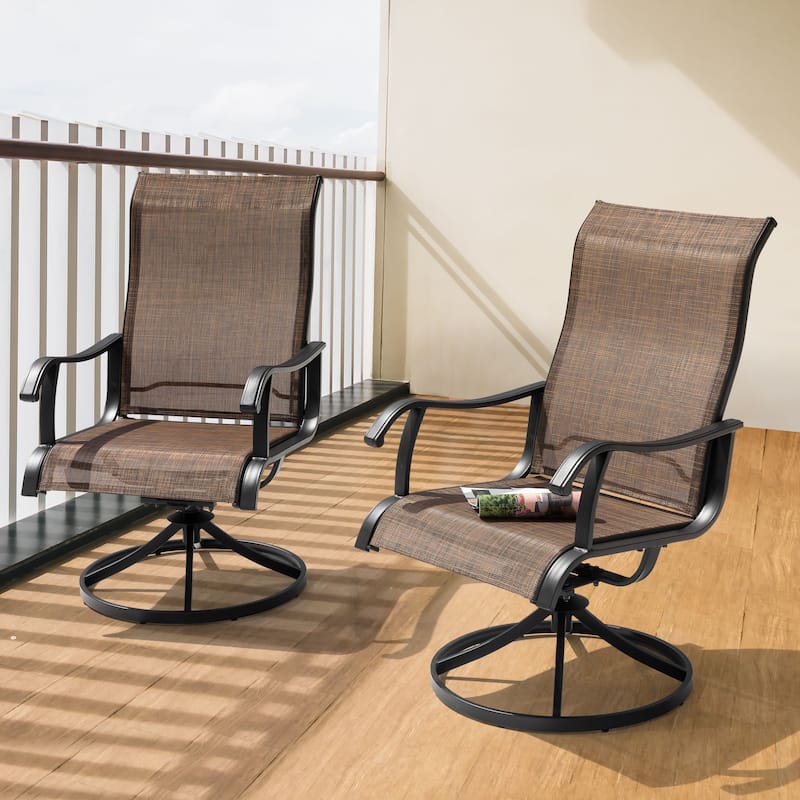 Patio 2-Piece Textilene Dining Chairs, Smooth 360-Degree Swivel, Brown