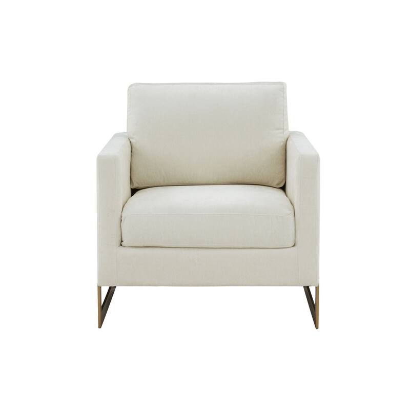 31 Inch Accent Armchair, Cream White Textured Fabric, Gold Cantilever Frame