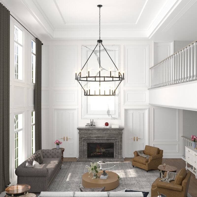 Acroma 2-Tier 24-Light Farmhouse Round High Ceiling Light Wagon Wheel Chandelier