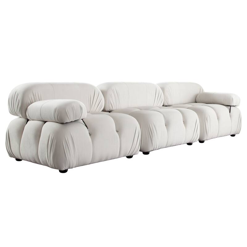 Hito 3 Piece Modular Sofa Set, 111 Inches, Light Cream Bubble Grid Tufting