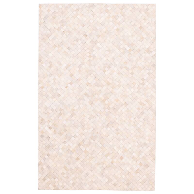 ECARPETGALLERY Handmade Cowhide Patchwork Ivory Leather Rug - 5'0 x 8'0