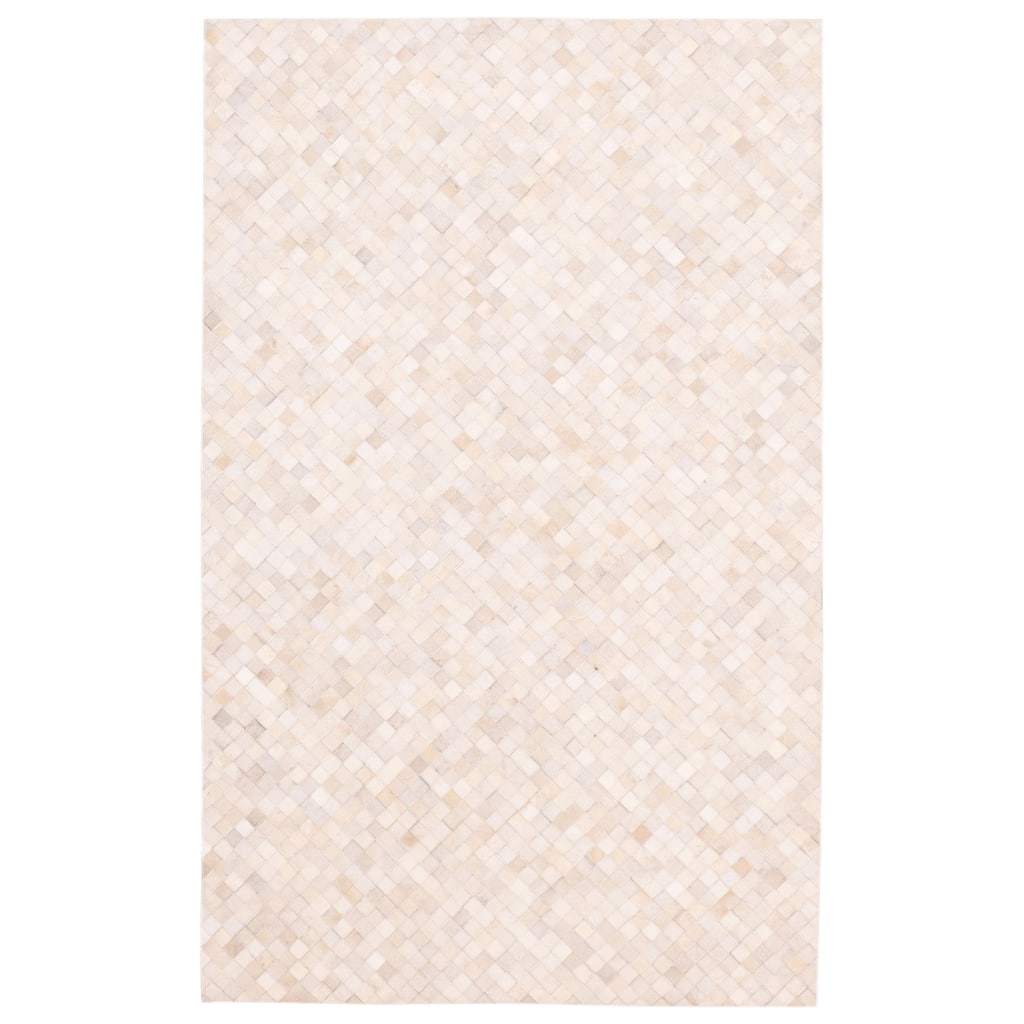 ECARPETGALLERY Handmade Cowhide Patchwork Ivory Leather Rug - 5'0 x 8'0