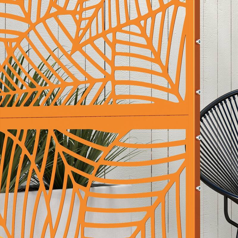 Outsunny Metal Outdoor Privacy Screen, Decorative Privacy Fence Screen, Outdoor Divider with Leaf Motif