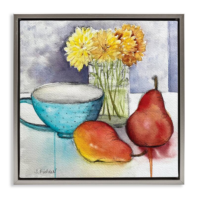 Stupell Modern Kitchen Teacup & Fruit Framed Floater Canvas Wall Art Design By Stephanie Fielden - 18 x 18 - Grey