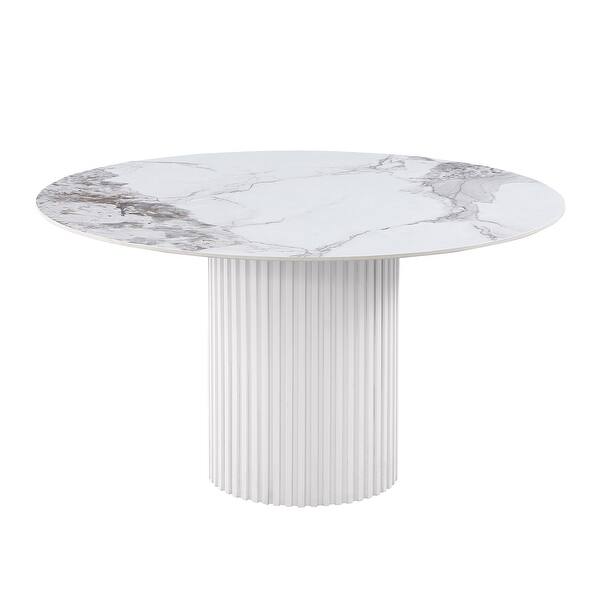 Round Dining Table with Sintered Stone Top in White - Bed Bath & Beyond ...