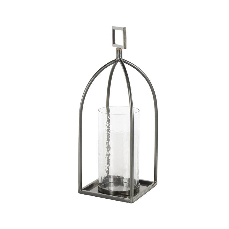 Metal Open Frame Candle Lantern with Rectangle Handles - Silver - Roche River Decor