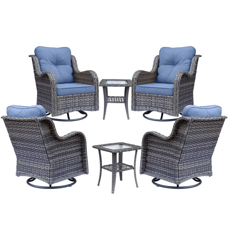6 piece Outdoor Wicker Patio Furniture Set with Swivel Chairs and Cushions