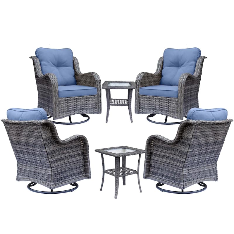 Gray Wicker Rattan Outdoor Patio Furniture Set Swivel Chair with Cushion
