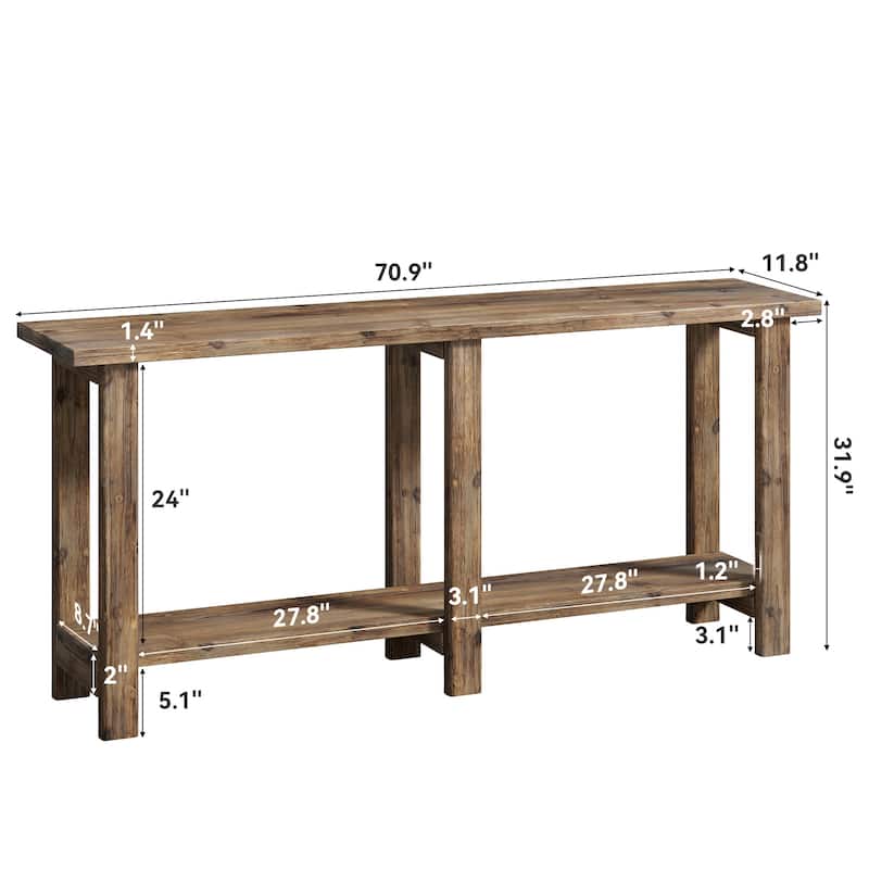 70.8 Inch Solid Wood Console Table with Storage Shelf - 11.8"D x 70.9"W x 31.8"H