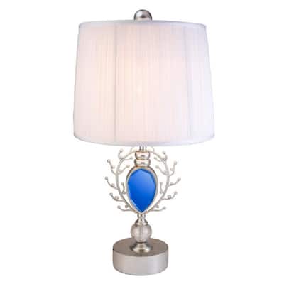 27.75" Tall Polyresin Table Lamp "Just Dazzle" with Silver finish, White Shade