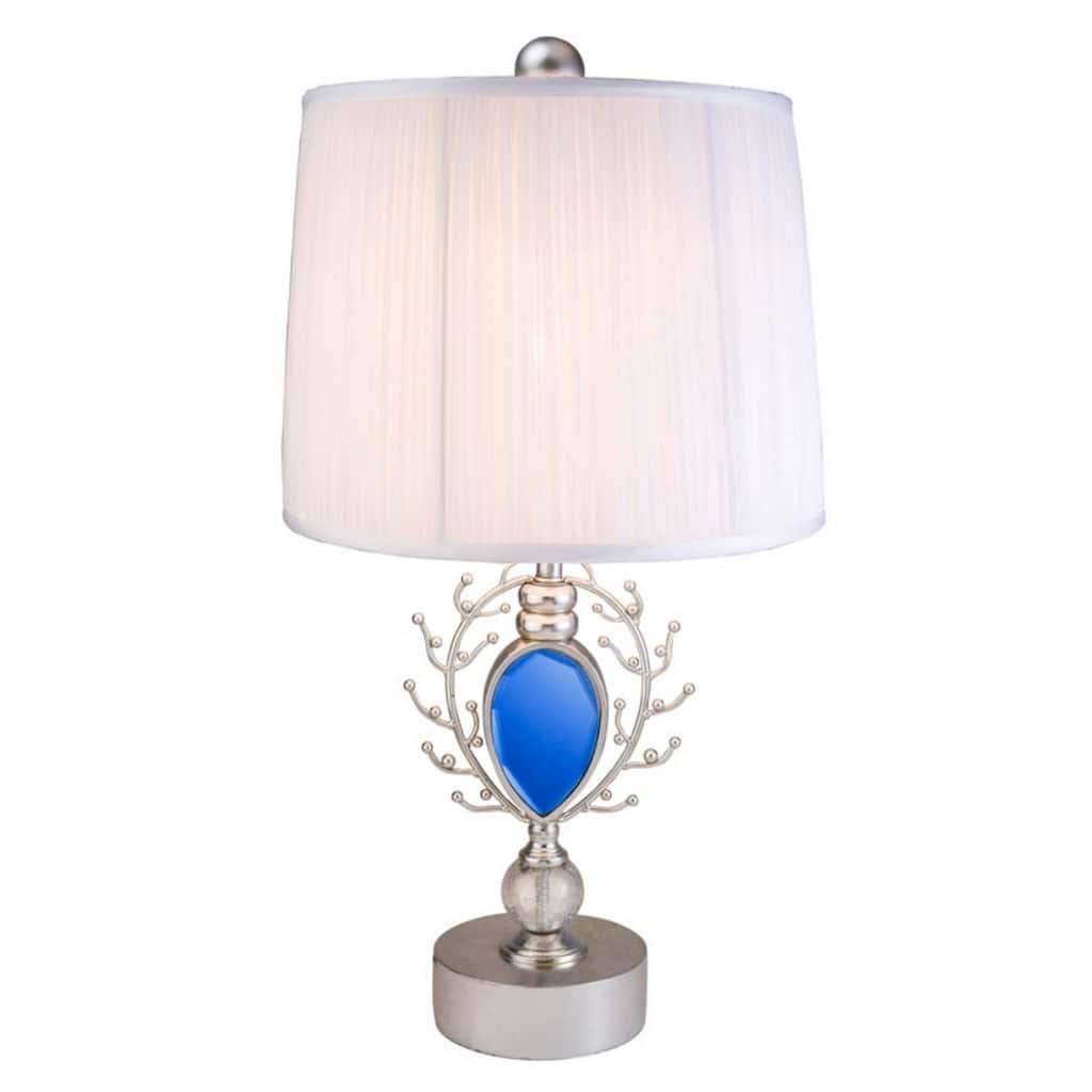 27.75" Tall Polyresin Table Lamp "Just Dazzle" with Silver finish, White Shade