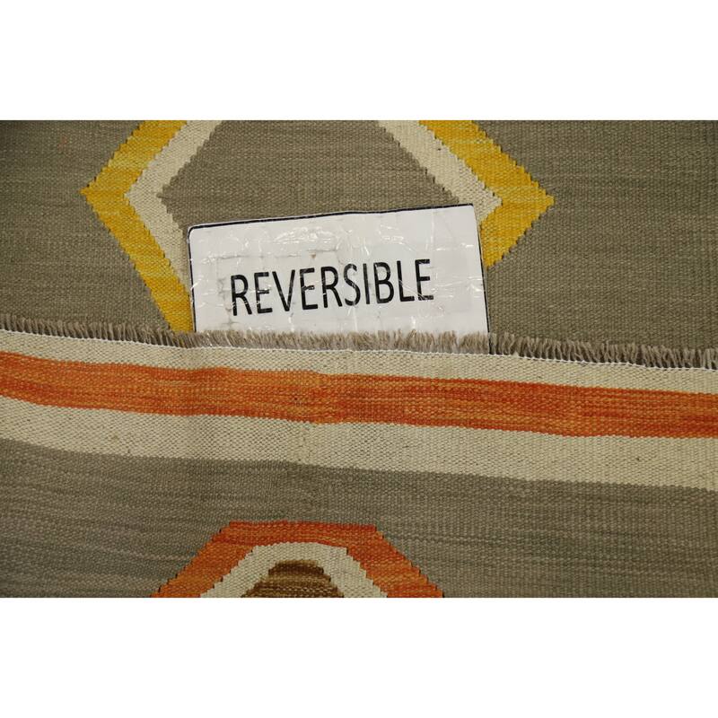 Hand Woven Oriental 100% Wool Carpet Southwestern Modern Green Kilim Area Rug - 4' 9'' X 3' 4''