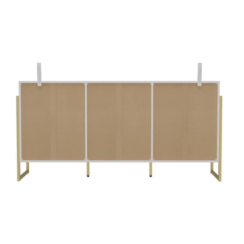 61.4” White 9-Drawer Dresser with Gold Metal Frame, Modern Storage Cabinet for Bedroom, Living Room or Entryway
