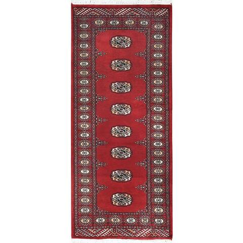Shahbanu Rugs Deep and Rich Red Mori Bokara Geometric Medallions Design Natural Wool Hand Knotted Runner Oriental Rug (2'7"x6')