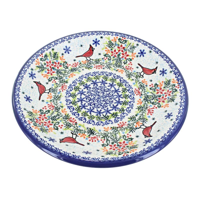 Blue Rose Polish Pottery Vena Dinner Plate - Winter Cardinal