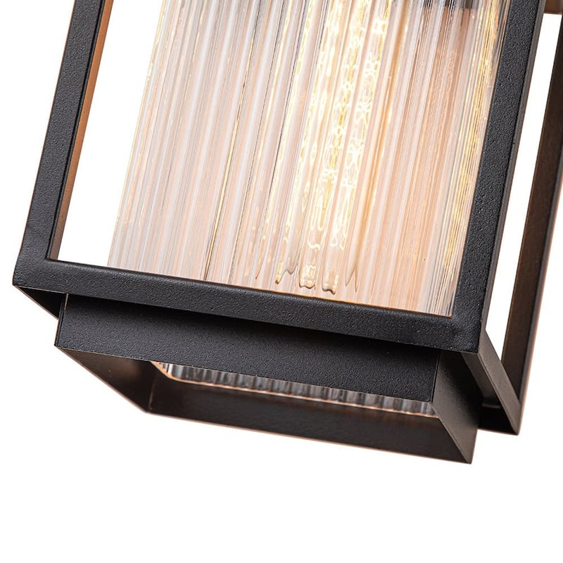 Matte Black 1-Light Fluted Glass Waterproof Outdoor Wall Light