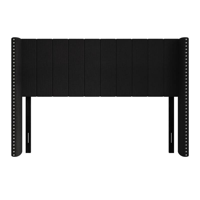 Clayfell Ipswich Upholstered Wingback Headboard with Nailhead Trim, Modern Vertical Channel Tufting, Easy Assembly