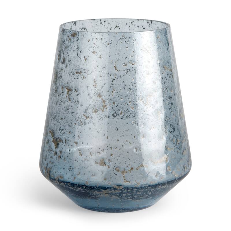 9" Blue Round Seeded Glass Table Vase - 7.28