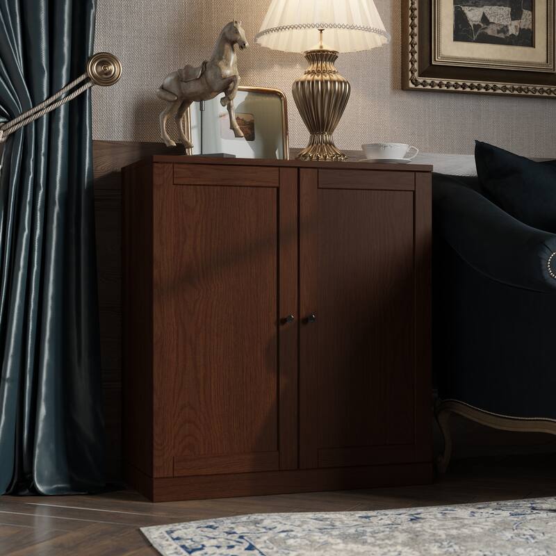 Palace Imports Premium 100% Solid European Oak Hardwood 3-Shelf Modular Bookcase with Shaker Doors - 32" Wide, 35.75" Tall - Rich-Cherry-Oak