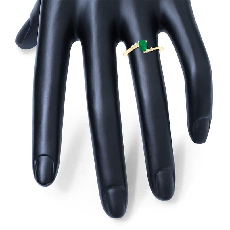 Women's Pear Shaped Emerald and Diamond Wave Ring in 10K Yellow Gold