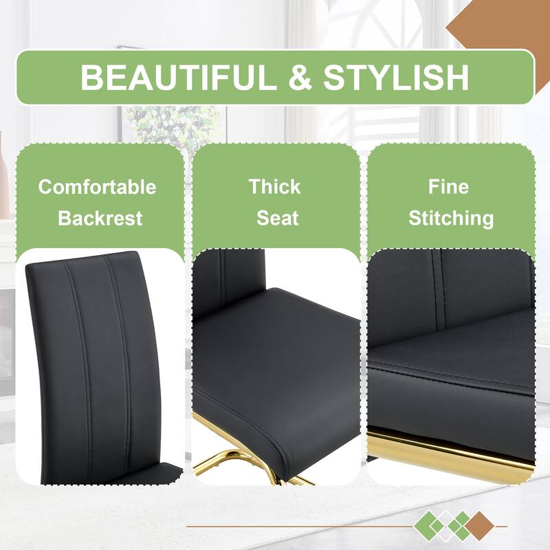 4-Pack PU Upholstered Dining Chairs - Modern High-Back Side Chairs with Luxury Gold-Plated Iron Tube Legs for Dining Room