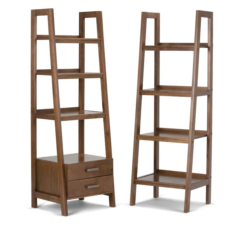 WYNDENHALL Hawkins SOLID WOOD 72 inch x 24 inch Modern Industrial Ladder Shelf with Storage - 24"w x 20"d x 72"h