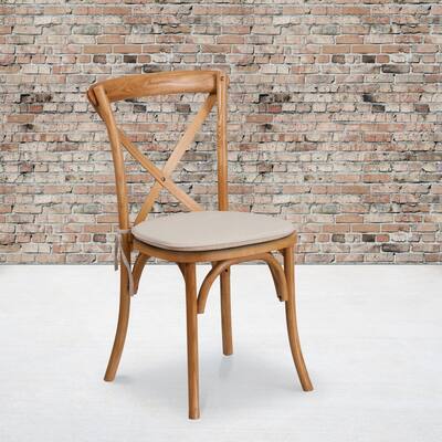 Stackable Wood Cross Back Chair with Cushion