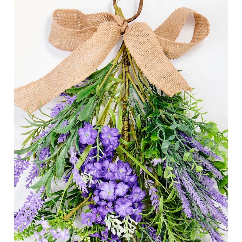 32" Artificial Spring Lavender and Green Leaves Teardrop Swag - 32