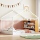 preview thumbnail 1 of 12, Full Size House Bed Frame with Roof Design, Metal Platform Bed with Storage Shelves White