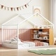 preview thumbnail 11 of 16, Full Size Metal Bed House Bed Frame with Shelves and Lights