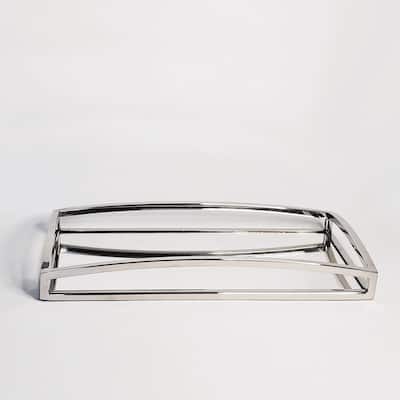 Silver Metallic Rectangular vanity tray with mirror 15.75 x 8"