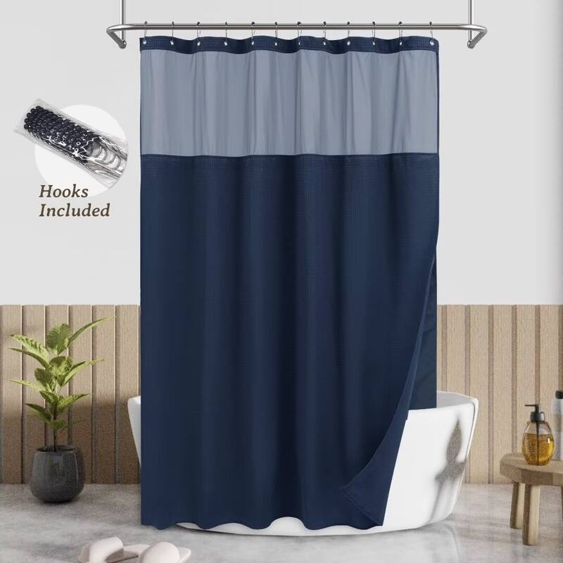 Waffle Weave Shower Curtain with Snap-in Liner 12 Hooks Included - 71"Wx84"L - Navy Blue